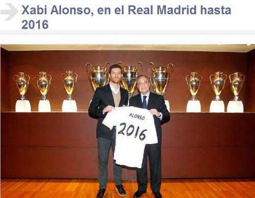 皇马官方宣布续约阿隆索至2016年 转会传闻终