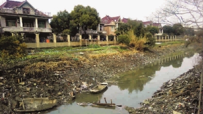 松江｜绿洲香岛河道被垃圾堆成“烂泥浜”